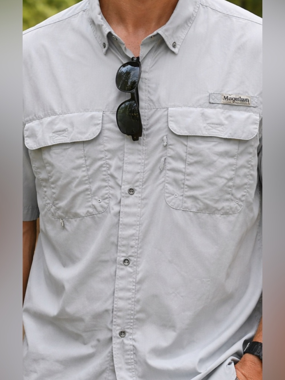 Magellan Outdoors Men’s Light Gray Short Sleeve Fishing Shirt XL